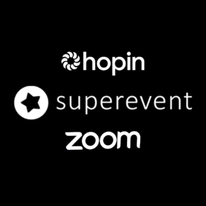 Logo's of Hopin, Superevent and Zoom show that this article is about three event platforms.